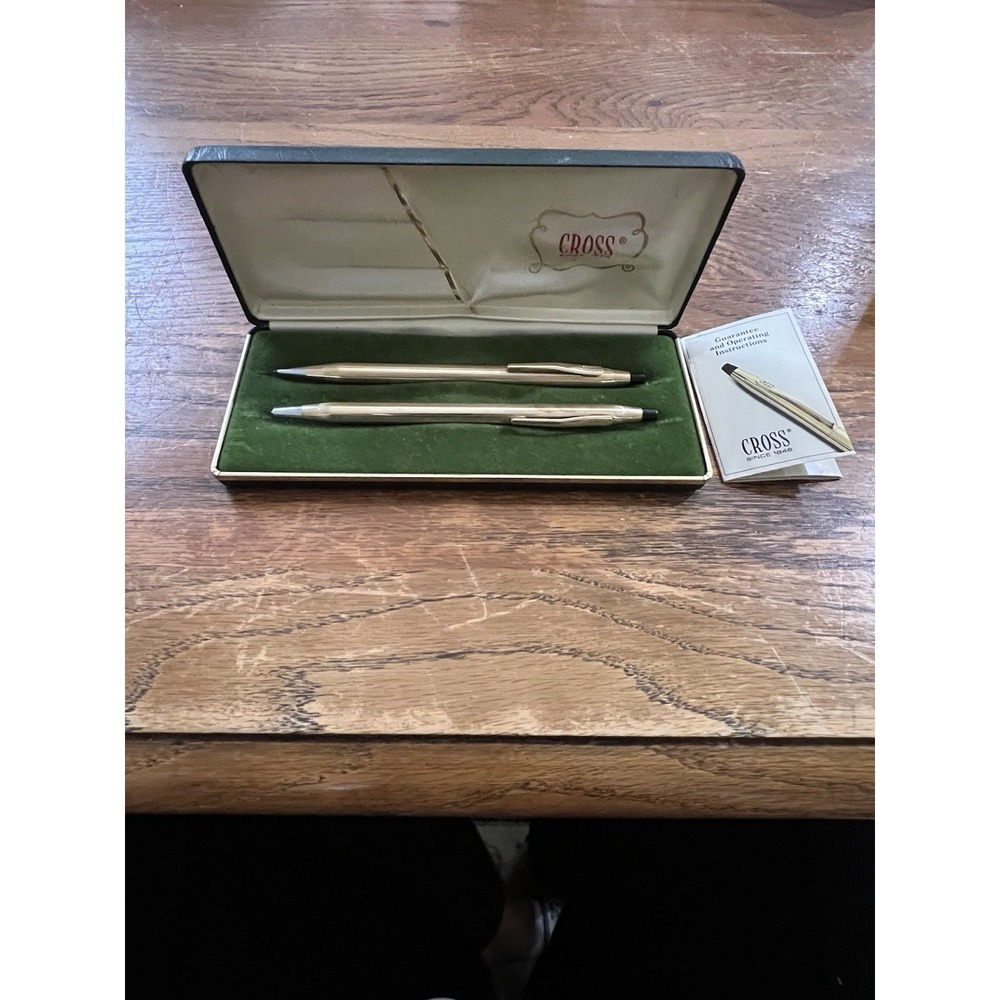 Cross Century 10K Gold Filled Ballpoint Pen and Pencil Set USA Made With Box